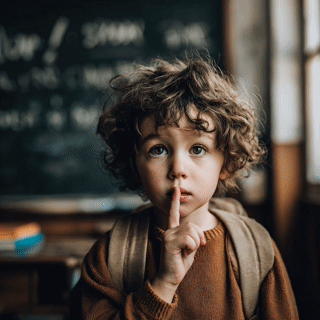 Enfant isolé à l'école qui reste dans le silence