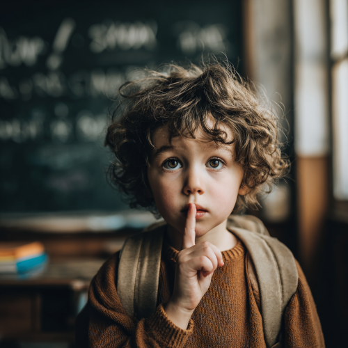Enfant isolé à l'école qui reste dans le silence